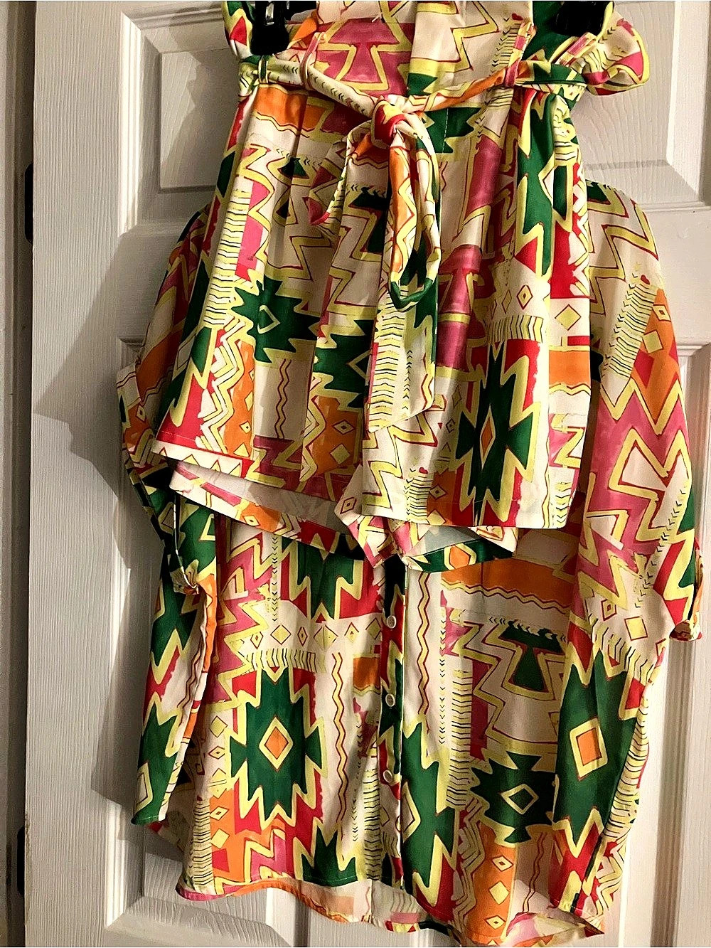 Geometric Skirt Set in Green & Pink Like New